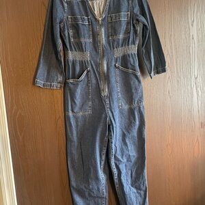 Denim Jumpsuit with Front Zipper